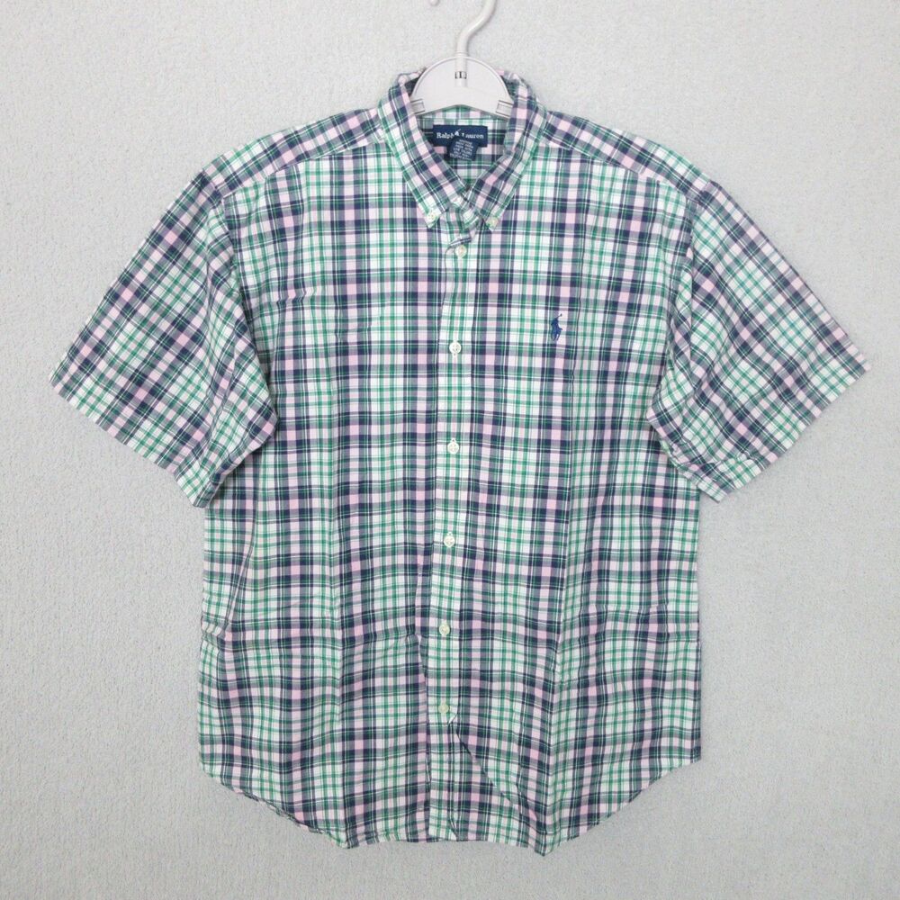 Polo‎ Ralph Lauren Boys Short Sleeve Plaid Shirt XL (20) Green Preppy Classic